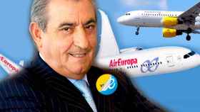 Juan José Hidalgo, dueño del Grupo Globalia (Air Europa), junto a aviones de Vueling y de su compañía.