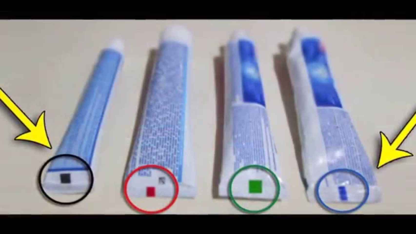 Los diferentes colores de los tubos de pasta dental