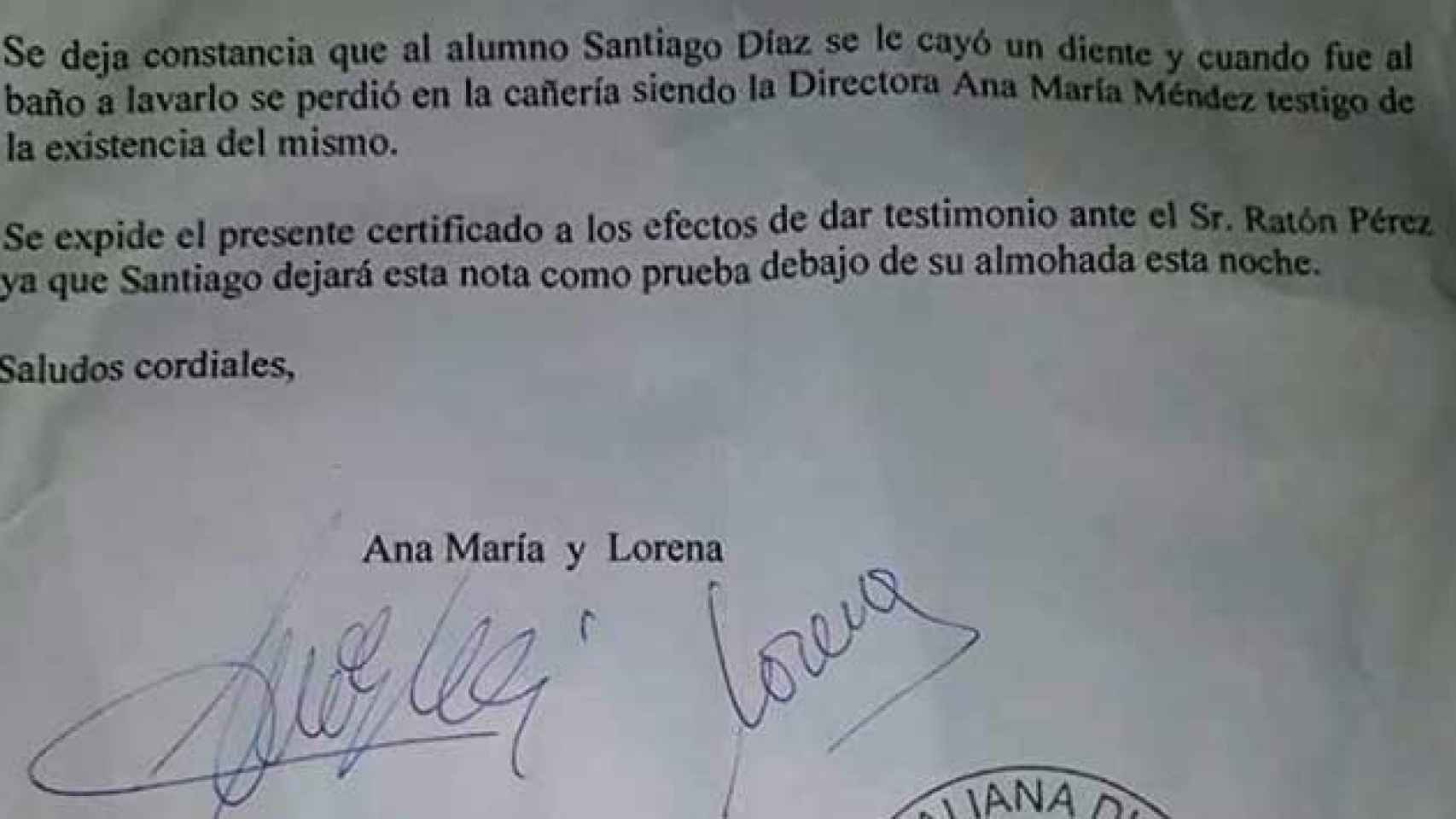 La carta que escribió la directora al Ratoncito Pérez / CG