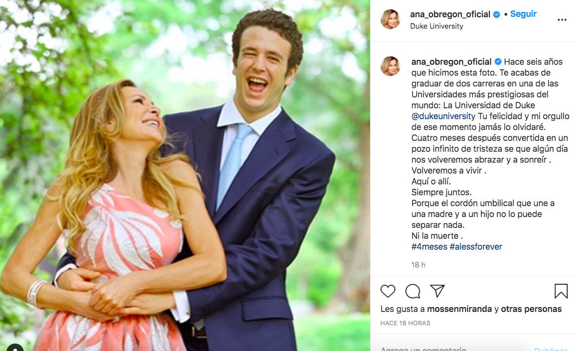 Ana Obregón recuerda de nuevo a su hijo Aless Lequio a través de las redes sociales / INSTAGRAM