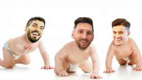 Luis Suárez, Leo Messi y Phil Coutinho en versión bebés / FOTOMONTAJE DE CULEMANÍA