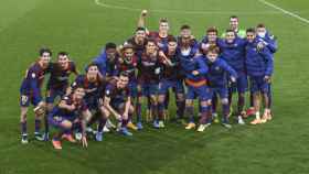 Los jugadores del Barça B celebrando la victoria contra el Llagostera / FC Barcelona
