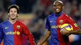 Leo Messi y Samuel Eto'o  durante uno de sus partidos con el Barça / EFE