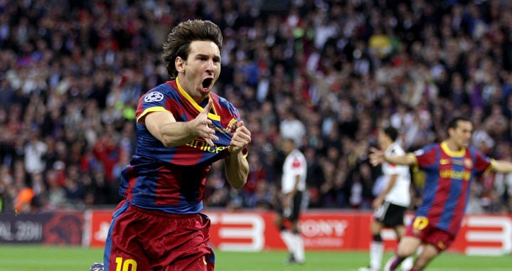 Messi celebrando su gol en la final de la Champions de 2011 / EFE