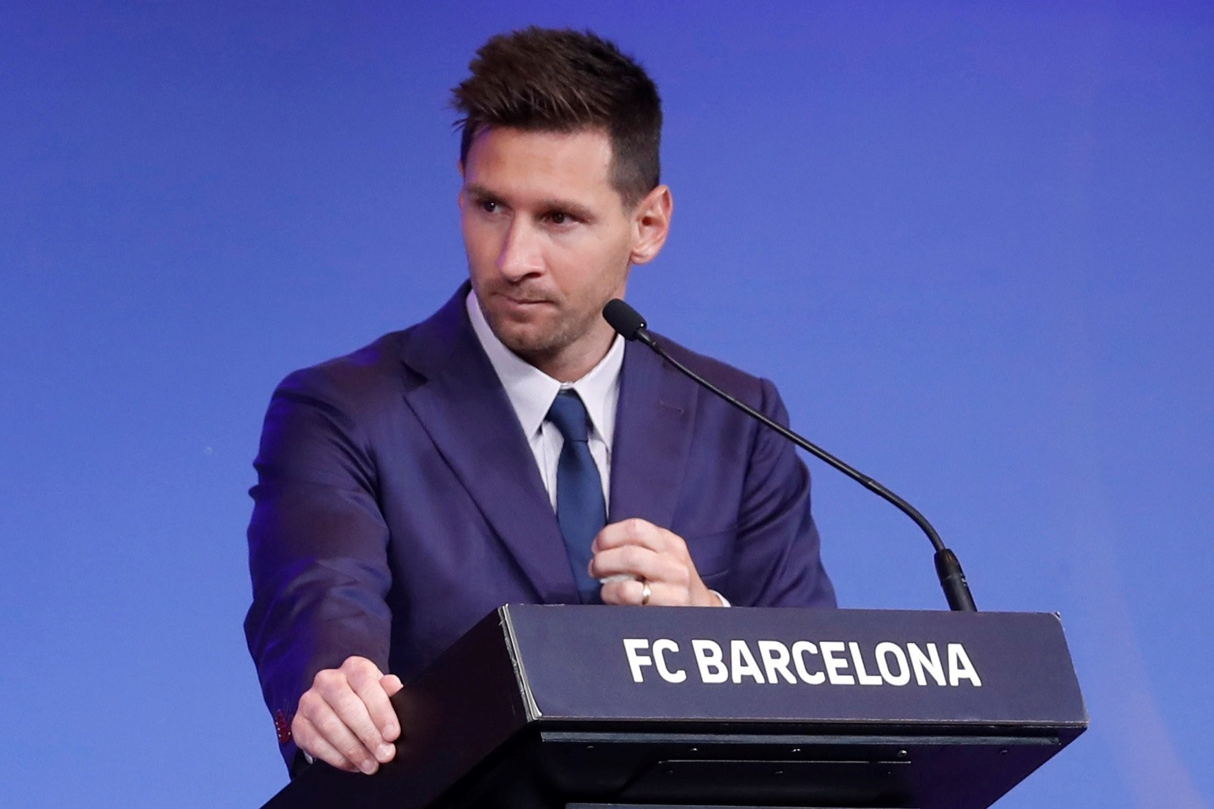 Messi, en la rueda de prensa de despedida / EFE