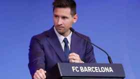 Messi, en la rueda de prensa de despedida / EFE