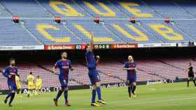 Sergio Busquets celebrando un gol en el Barça-Las Palmas de 2017 / FC Barcelona