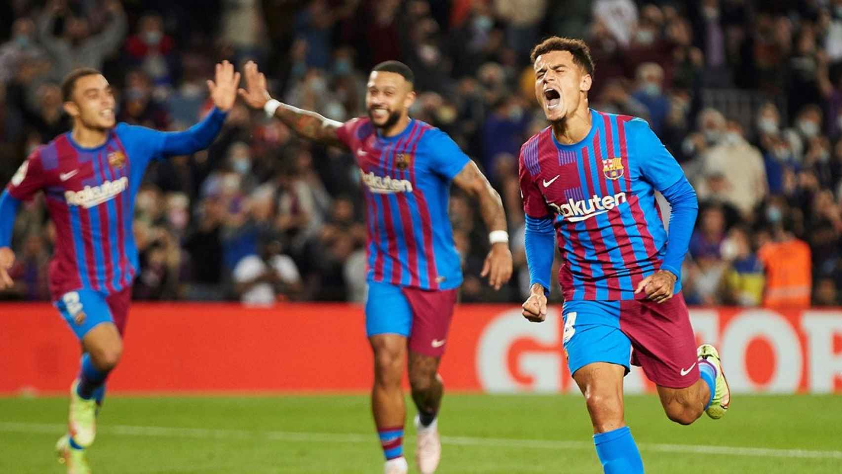 La euforia de Coutinho tras marcar un gol en el Barça-Valencia / EFE
