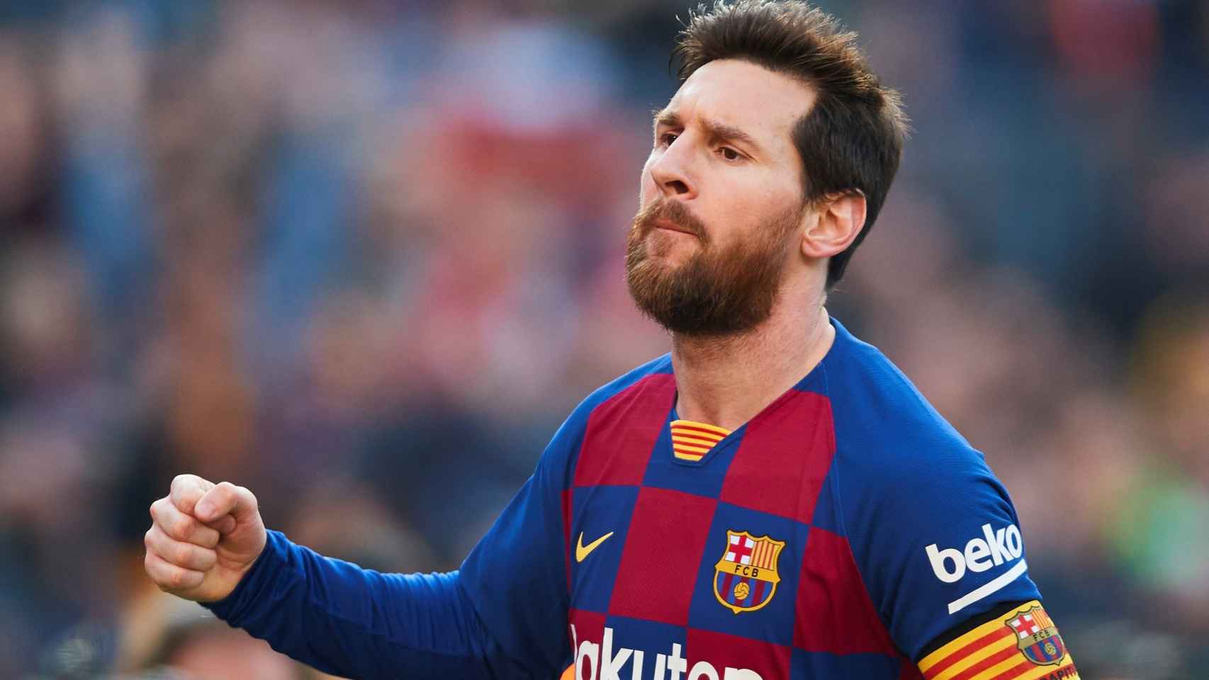 Leo Messi celebra con rabia sus goles al Eibar / EFE
