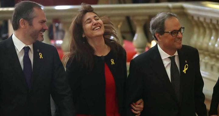 Josep Costa, Laura Borràs y Quim Torra, fieles a Carles Puigdemont, en el Parlament / CG