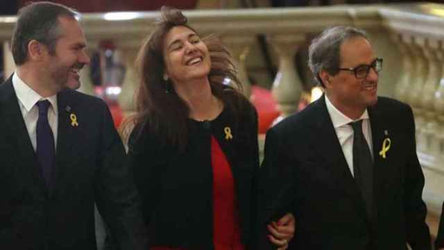 Josep Costa, Laura Borràs y Quim Torra, fieles a Carles Puigdemont, en el Parlament / CG