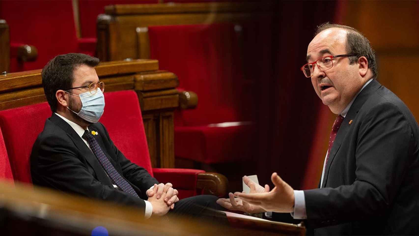 Pere Aragonès (ERC) e Iceta (PSC) en el Parlament / FOTOMONTAJE CG (VÍA EP)