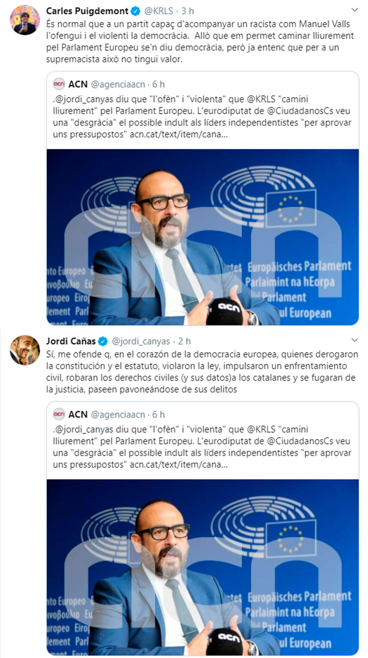 Cruce de palabras entre Carles Puigdemont y Jordi Cañas en Twitter