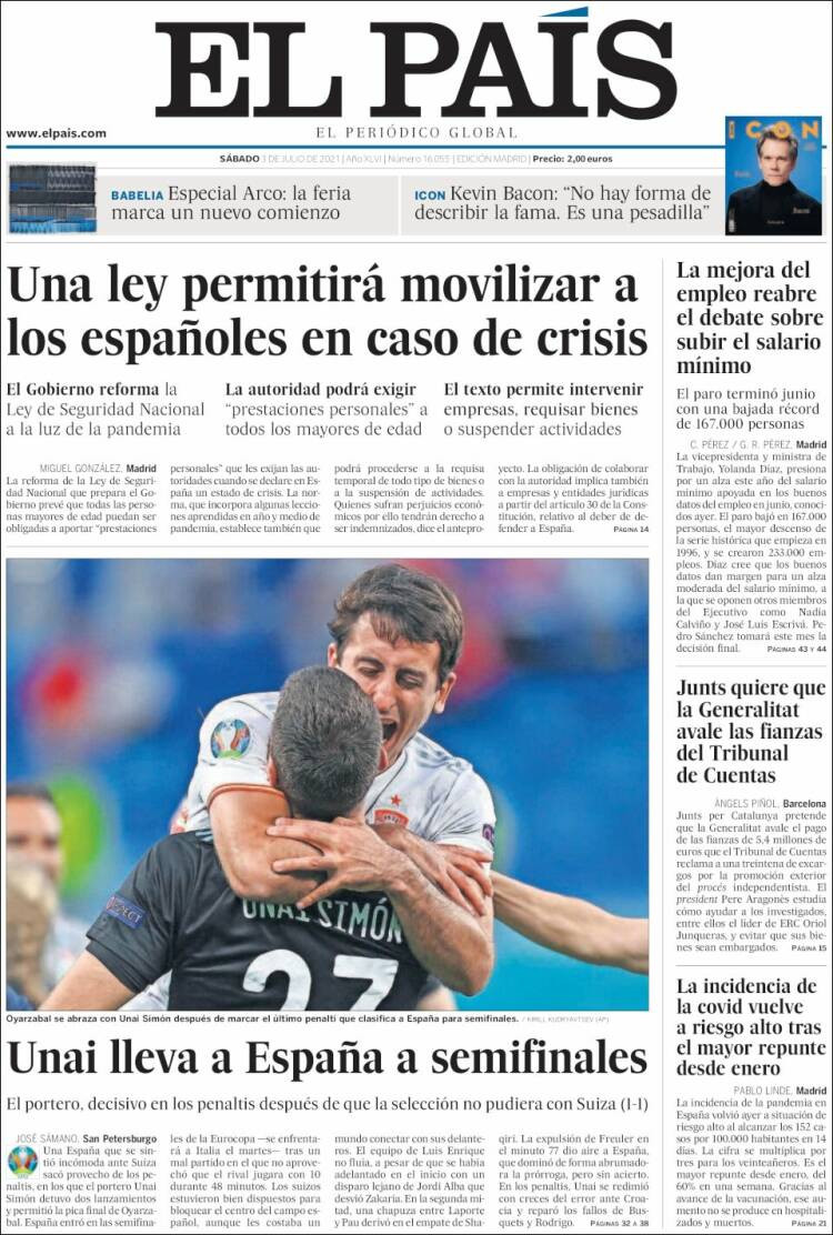 Portada de 'El País' del 3 de julio de 2021 / KIOSKO.NET