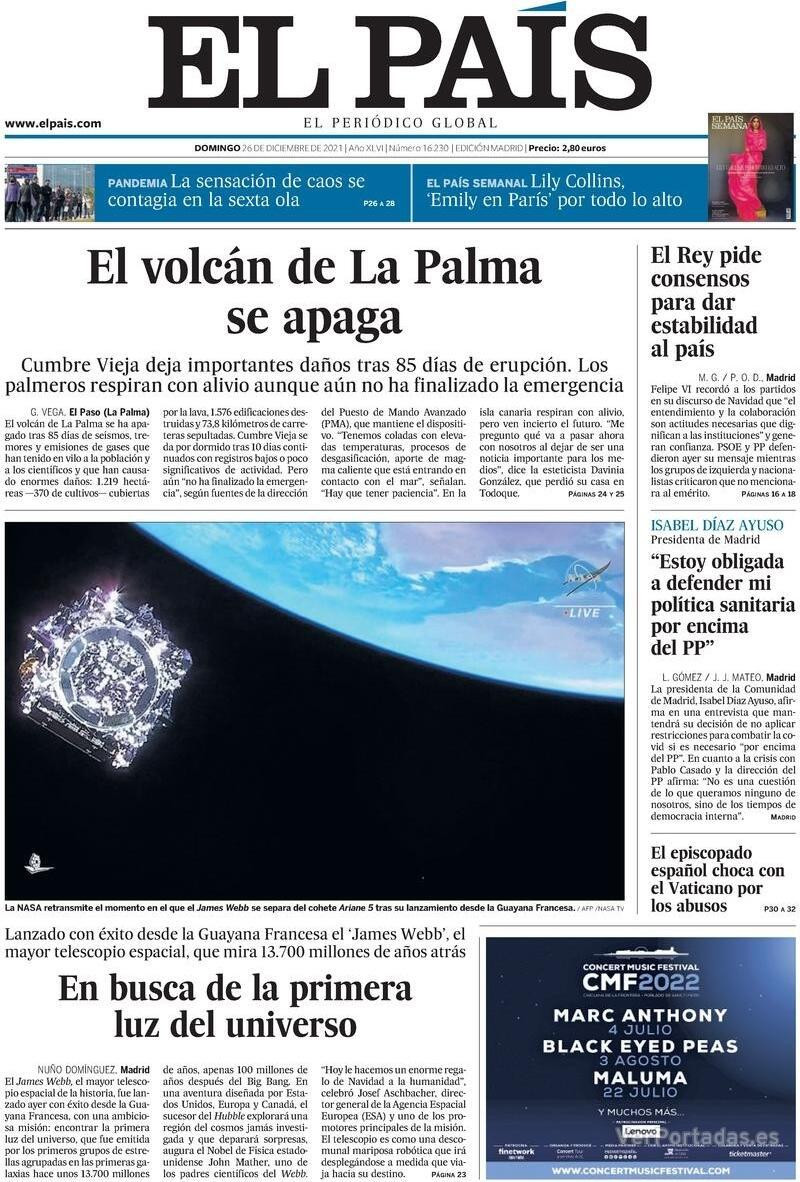 Portada El País, 26 de diciembre de 2021