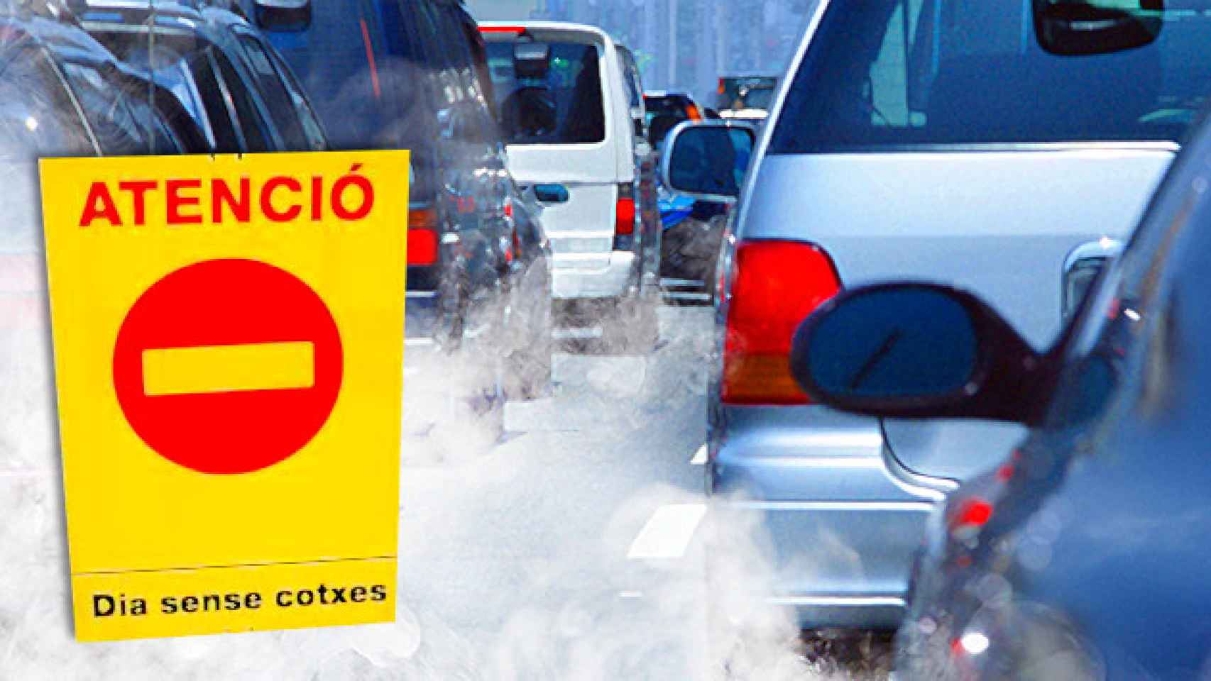 Un cartel de restricción del tráfico para el día sin coches en Barcelona / CG