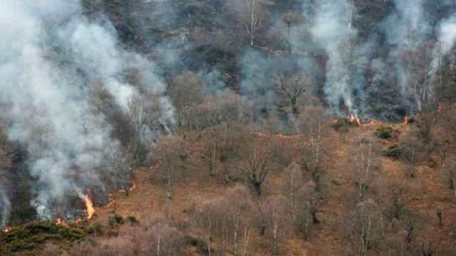 Imagen de las llamas en uno de los incendios registrados en la zona de Cangas de Narcea (Asturias) / EFE