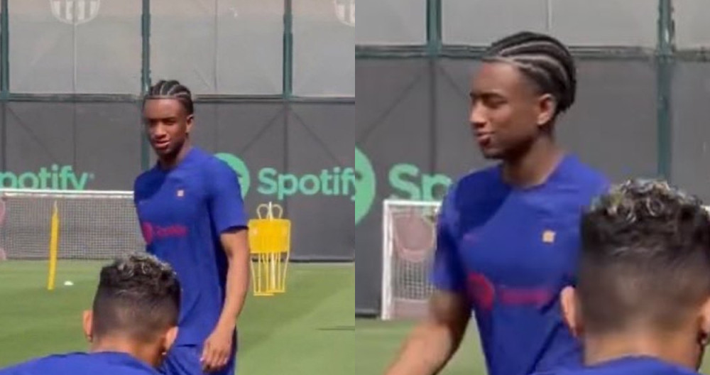 Alejandro Balde exhibe su nuevo peinado en un entrenamiento del Barça / REDES