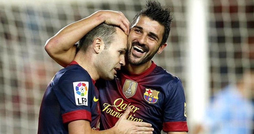 Iniesta y Villa celebran un gol en su etapa como jugadores del Barça / EFE