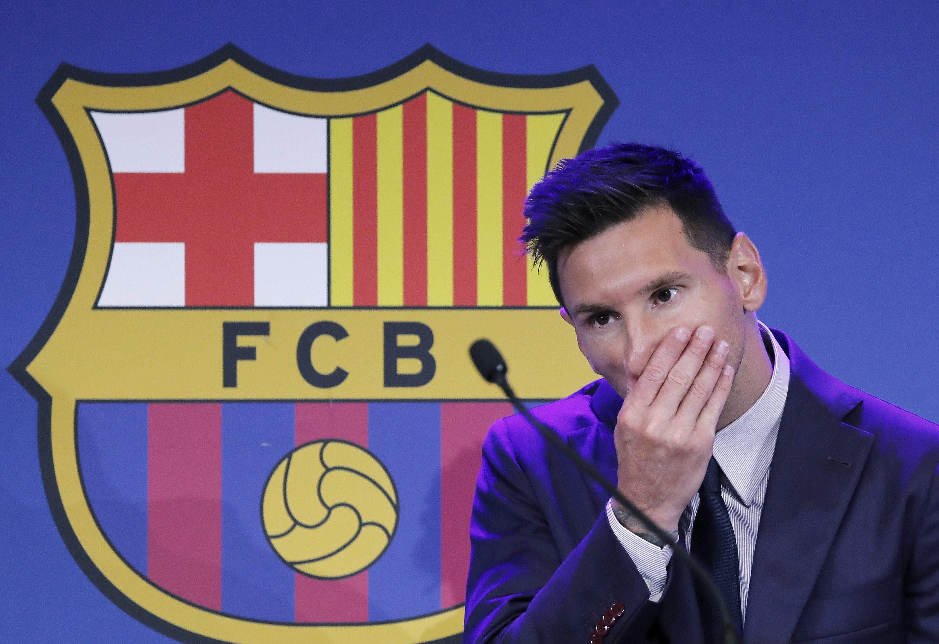 Leo Messi en la comparecencia de su despedida del Barça / EFE