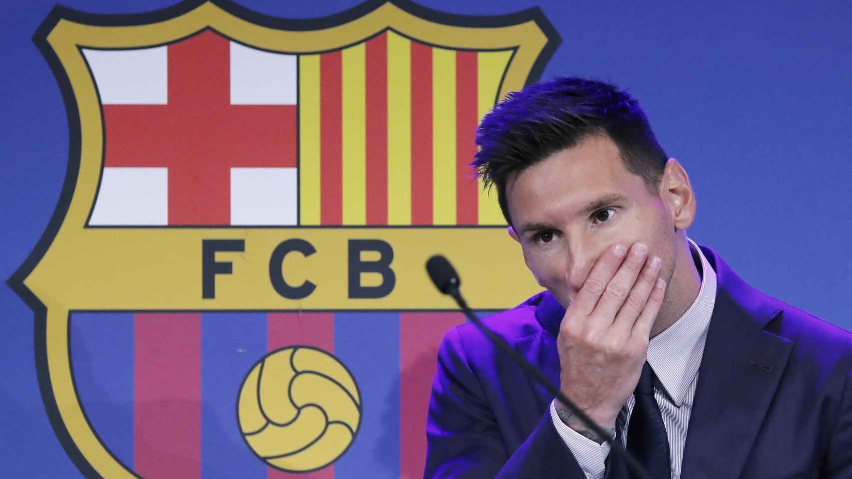 Leo Messi en la comparecencia de su despedida del Barça / EFE