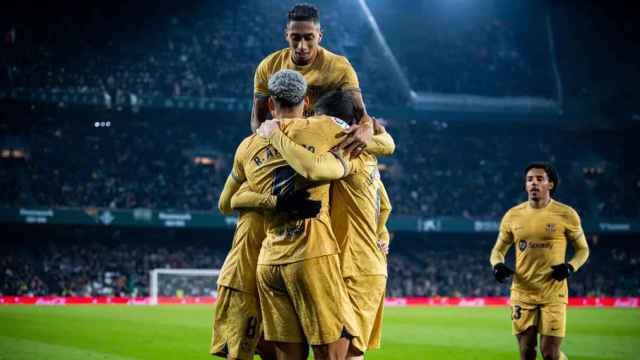 La eufórica celebración de los jugadores del Barça en un partido de la Liga / FCB