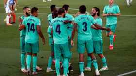 Los jugadores del Real Madrid celebrando el gol contra el Leganés / EFE