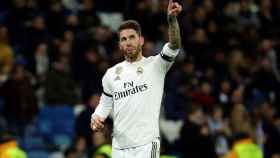 Sergio Ramos celebra su gol, de penalti, para abrir la lata contra el Leganés / EFE