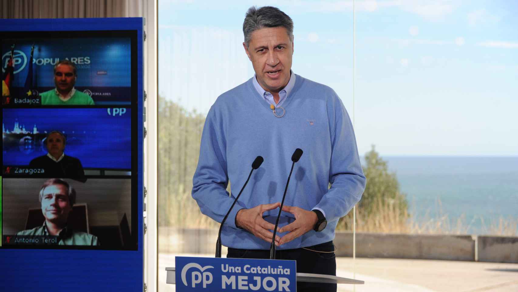 El alcalde de Badalona, Xavier García Albiol (PP), durante un acto de campaña con alcaldes / EUROPA PRESS