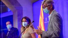 El 'conseller' de Sanidad de la Generalitat de Cataluña, Josep Maria Argimon, junto al del Interior, Joan Ignasi Elena, y la portavoz del Govern, Patrícia Plaja, en rueda de prensa / EFE