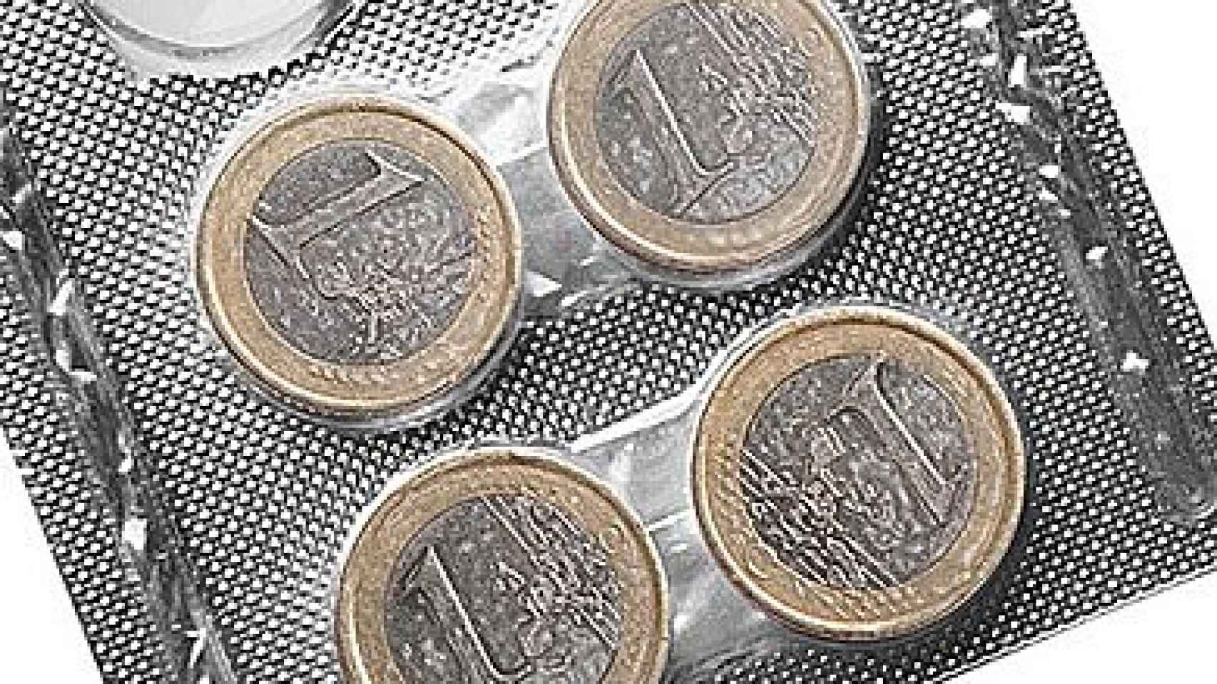 Fotomontaje de un blíster con euros en lugar de medicamentos