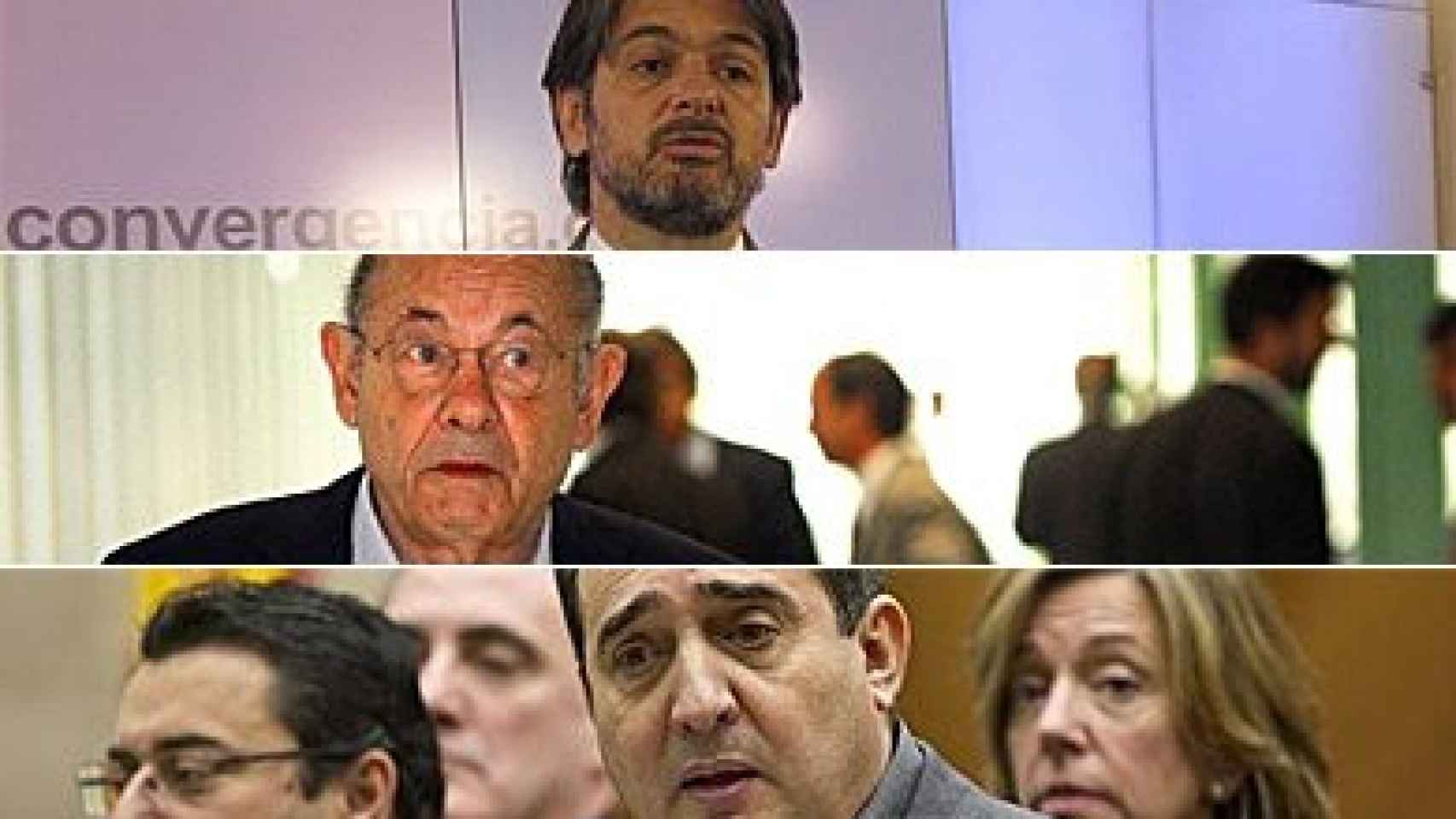 De arriba a abajo, Oriol Pujol, Fèlix Millet y Manel Bustos, implicados en diversos casos judiciales