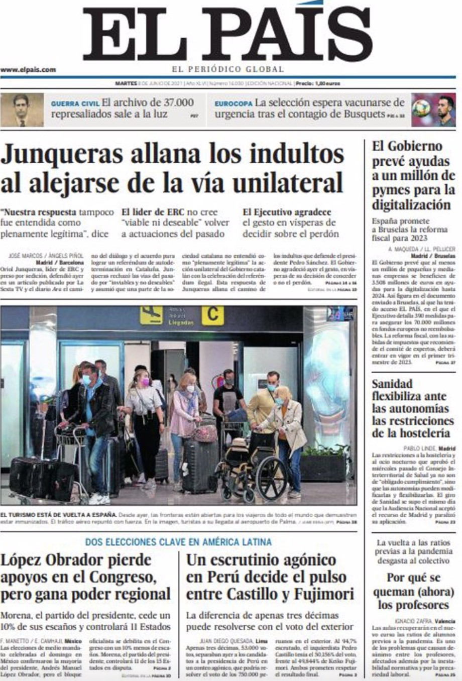 Portada de 'El País' del 8 de junio de 2021 / EL PAÍS