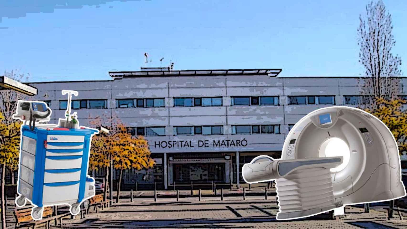 El edificio del Hospital de Mataró junto a instrumental clínico y diagnóstico. / FOTOMONTAJE CG