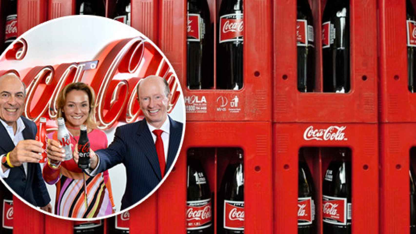 De izquierda a derecha, el presidente ejecutivo de The Coca-Cola Company, Muhtar Kent; la presidenta de Coca-Cola European Partners, Sol Daurella; y el consejero delegado, John Brock