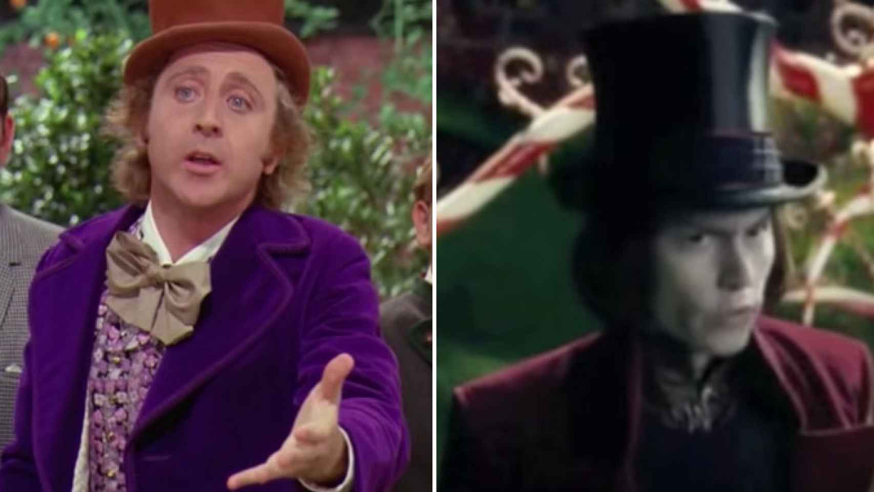 Willy Wonka encarnado por Gene Wilder (i) y Johnny Depp (d)