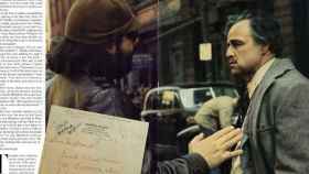 Fotomontaie de una imagen de Francis Ford Coppola con Marlon Brando durante el rodaje de 'El Padrino' y una imagen de las notas que tomaba el director.