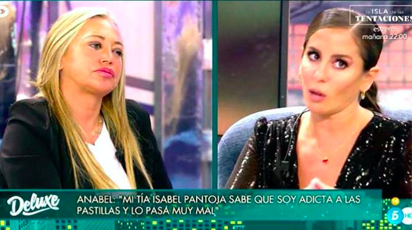 Belén Esteban en 'Sábado Deluxe' durante la entrevista de Anabel Pantoja / MEDIASET