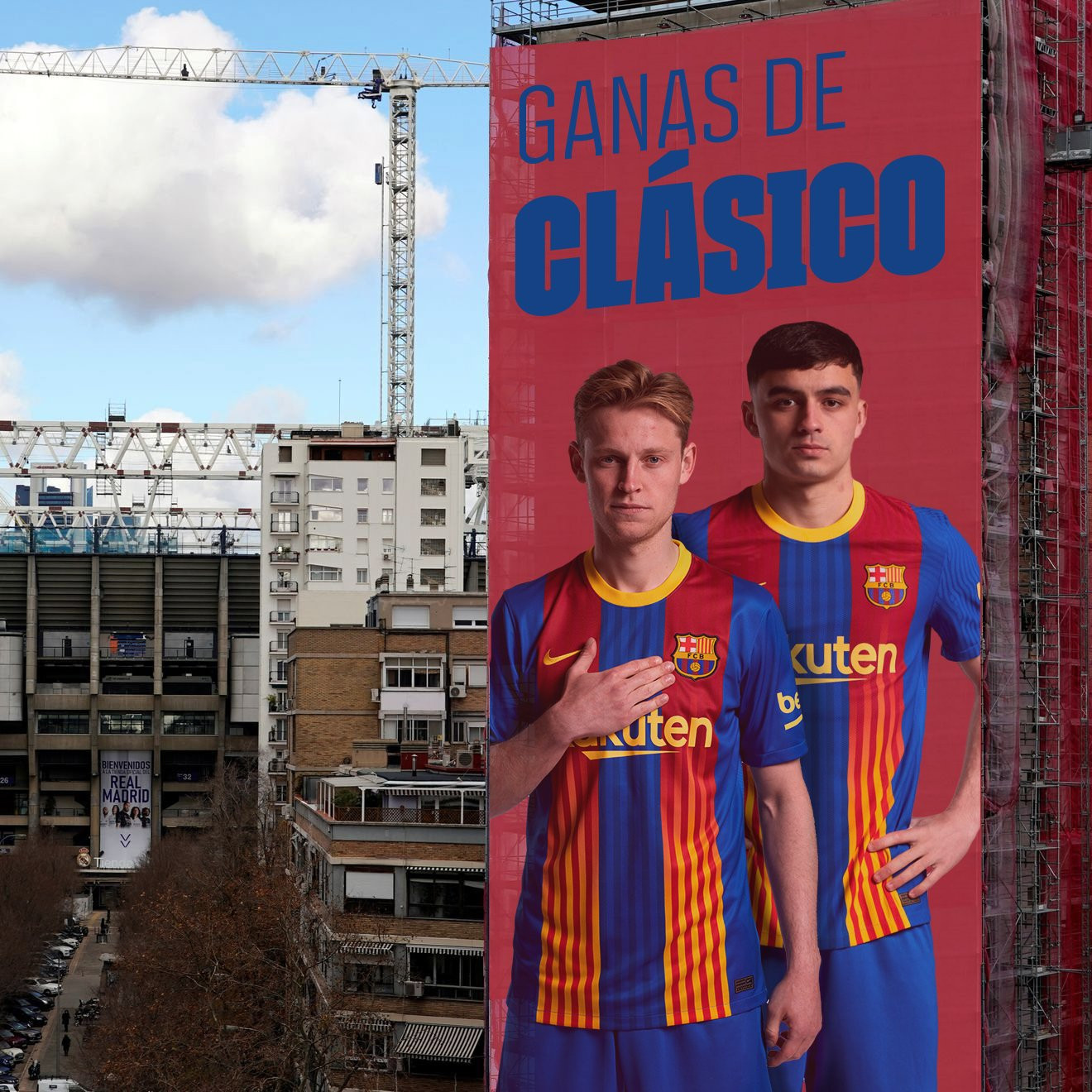 Fotomontaje de la pancarta de Laporta con vistas al clásico / FC Barcelona