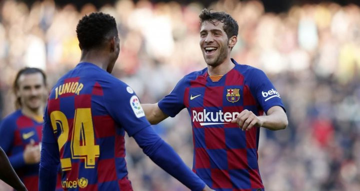 Junior Firpo y Sergi Roberto celebrando el segundo gol / FC Barcelona
