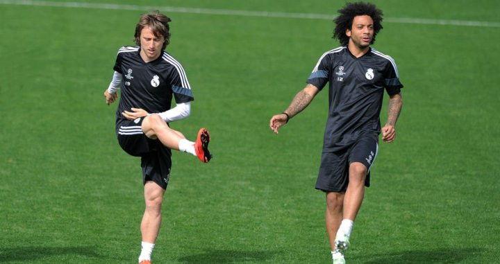 Modric y Marcelo, en un entrenamiento del Real Madrid | RM