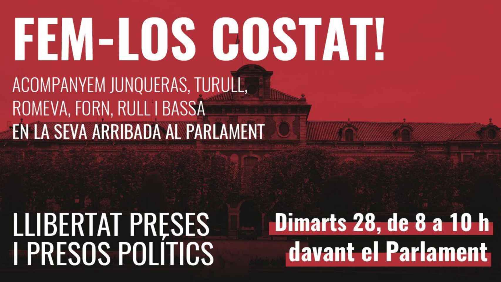 Convocatoria de Òmnium Cultural para concentrarse ante el Parlament para recibir a los presos del 1-O / @omnium