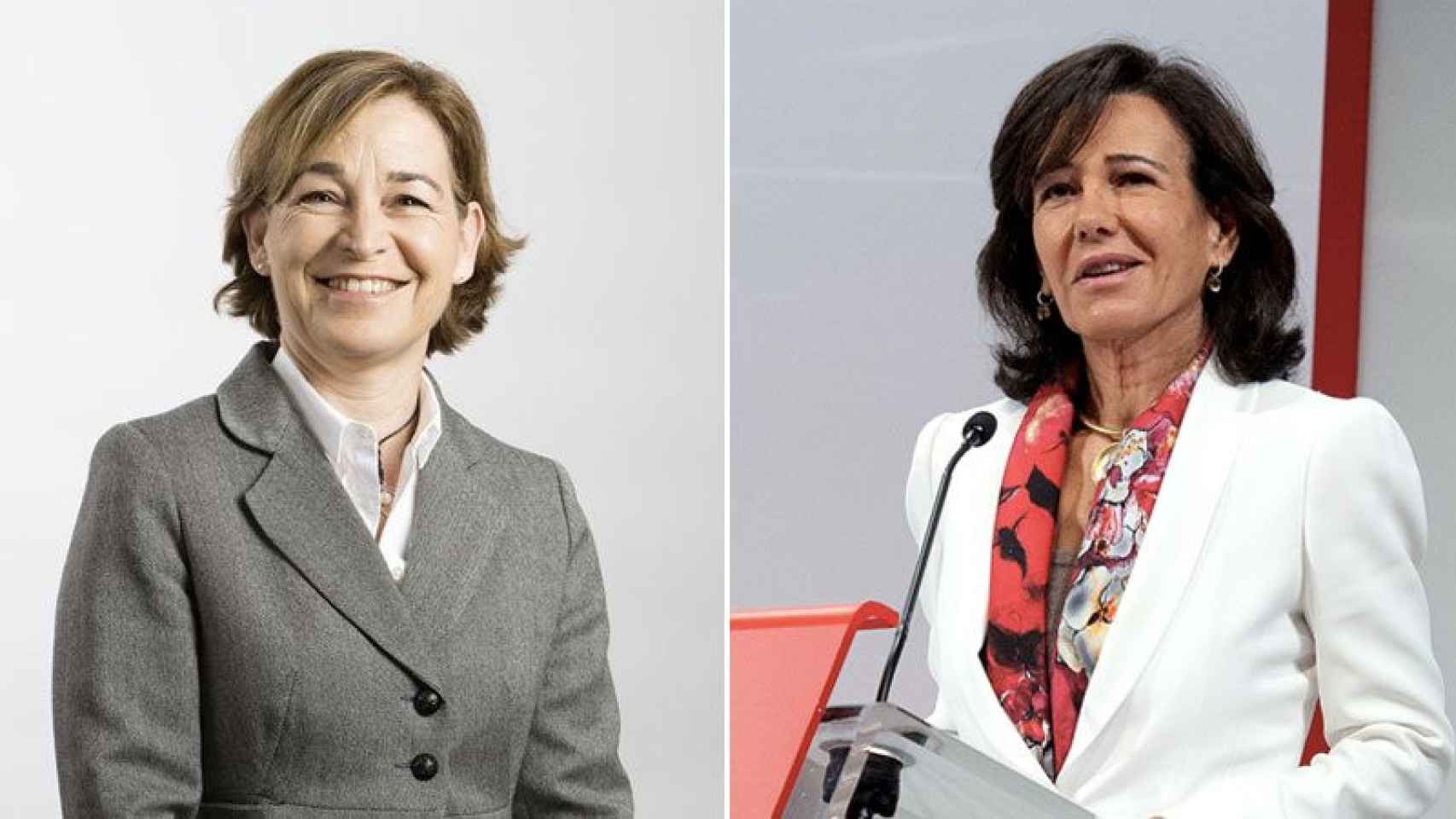 Belén Romana (izquierda), nueva consejera de Banco Santander, y la presidenta del banco, Ana Patricia Botín (derecha)