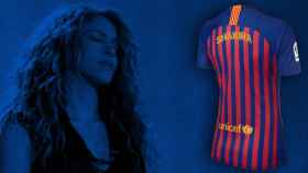 Shakira y una camiseta del Barça con su nombre / FOTOMONTAJE DE CULEMANÍA