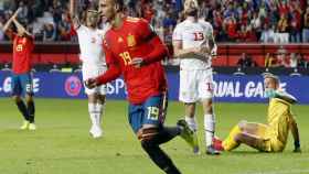 Rodrigo celebrando su primer gol contra Islas Feroe / EFE