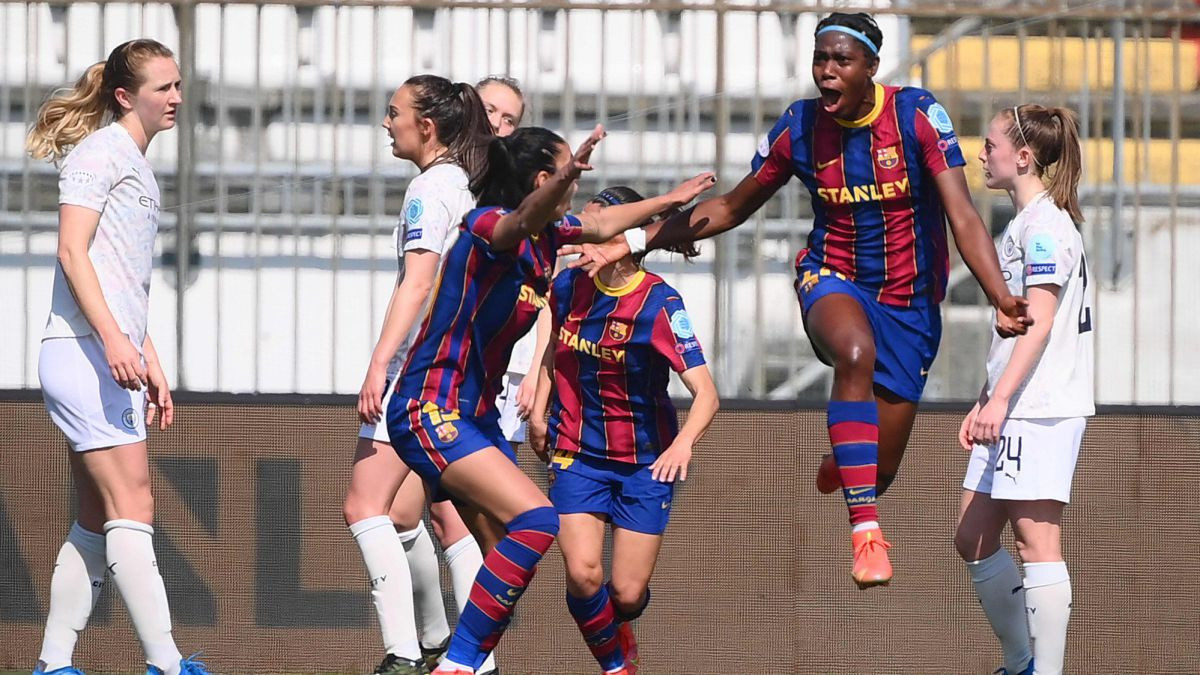 Las jugadoras del Barça Femenino, celebrando un gol en Champions | EFE
