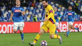 Leo Messi en el partido contra el Nápoles EFE