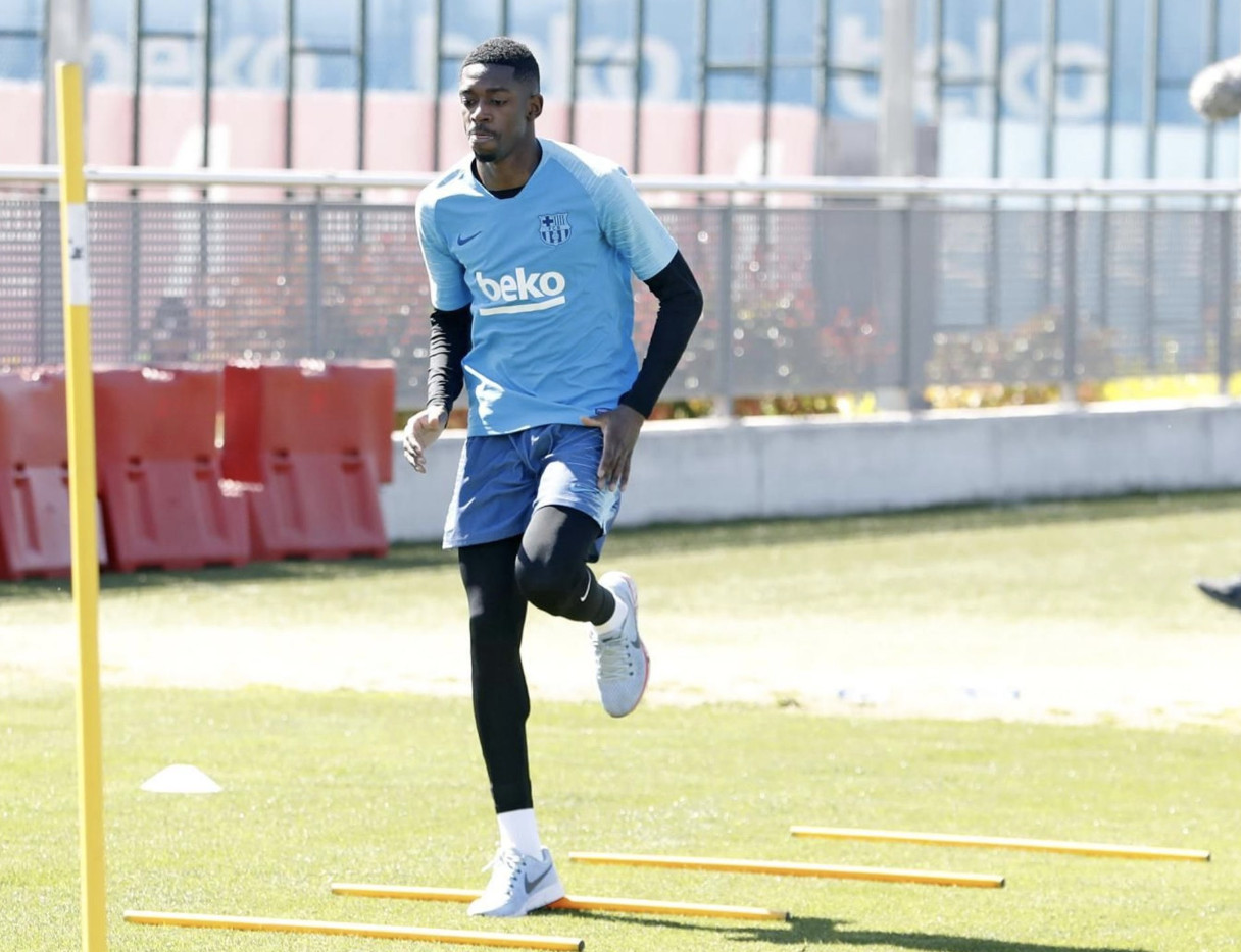 Una foto de Ousmané Dembelé durante su recuperación en un entrenamiento del Barça /FCB