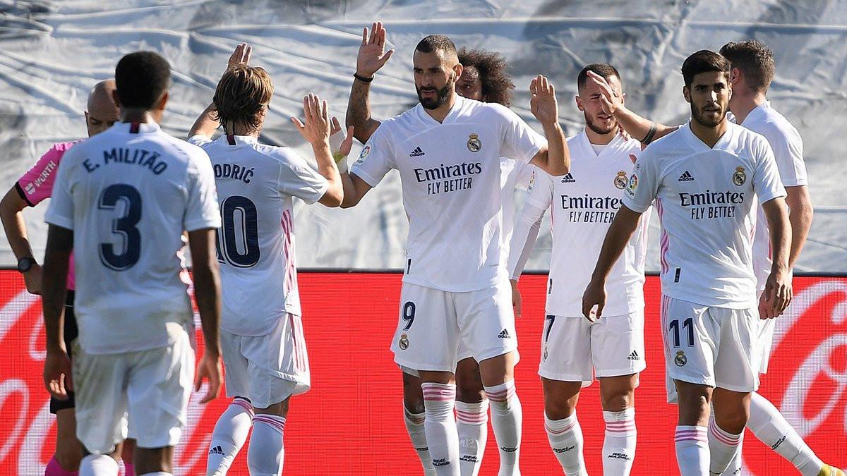 Los jugadores del Real Madrid, celebrando un gol contra el Huesca | RM
