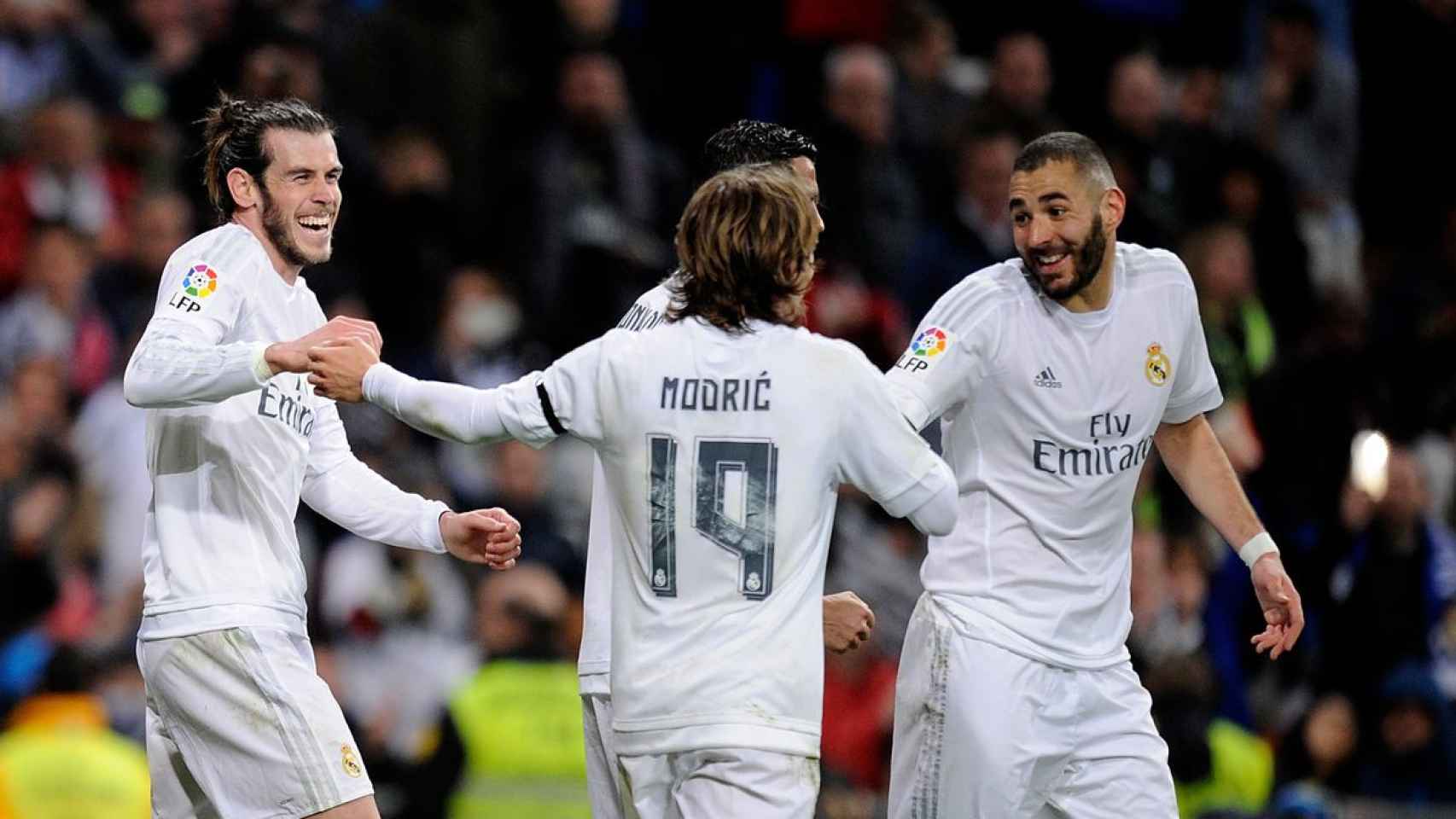 Bale, Modric y Benzama celebrando un gol con el Real Madrid / EFE